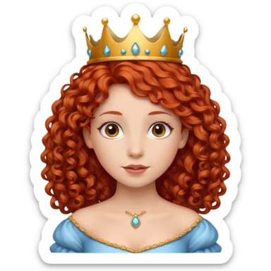 Princess with curly red hair, small crown sticker