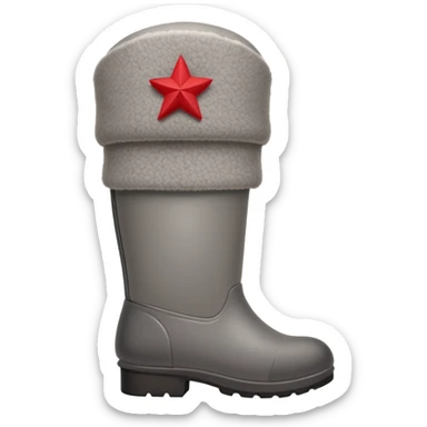 A cute traditional Russian felt boot (valenok) wearing a traditional Russian ushanka hat sticker
