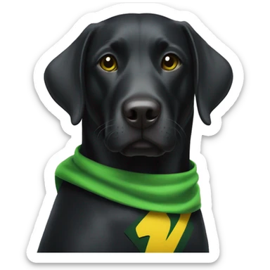 black lab with green yellow superhero cape sticker