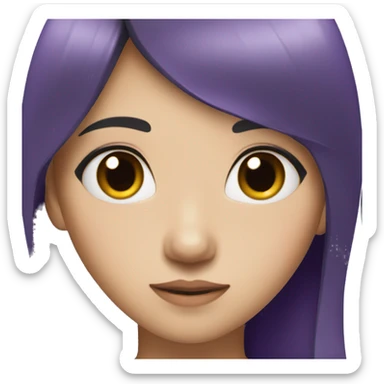 A asian girl with black hair and purple hair tips and eyes sticker