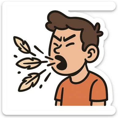 flat toon style person spitting feathers, bold lines sticker