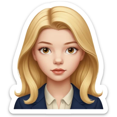 Cinematic Realistic Anya Taylor Joy Portrait, depicted with lifelike skin texture, subtle rosy undertones, and soft natural lighting that enhances the gentle contours of her face. Her intricately detailed golden blonde hair is elegantly. sticker