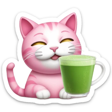 Pink cat drinking matcha sticker