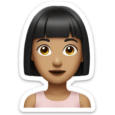 girl with dark brown very short straight hair and bangs and black fancy dress sticker