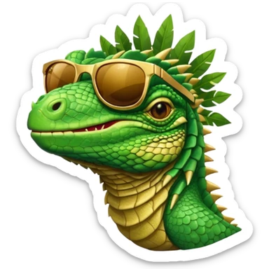 rich capitalist iguana head with golden glossy sunglasses sticker