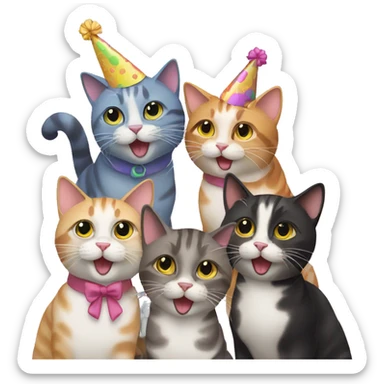 four cats having a party sticker