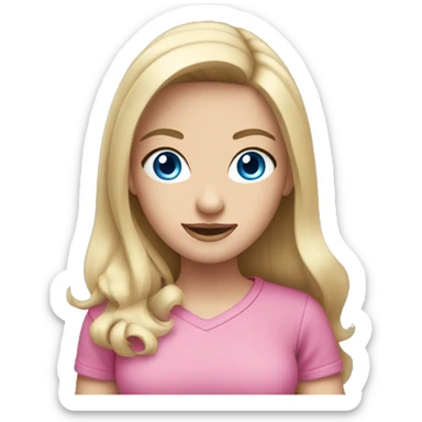 a blue eyed white dark blond hair girl wearing a pink shirt holding a pink iphone  sticker