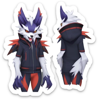 Cool Anthro Dark Absol-Noivern-Quilava-Litten-Pokémon with edgy stripes hoodie spiked collar punk Full Body sticker