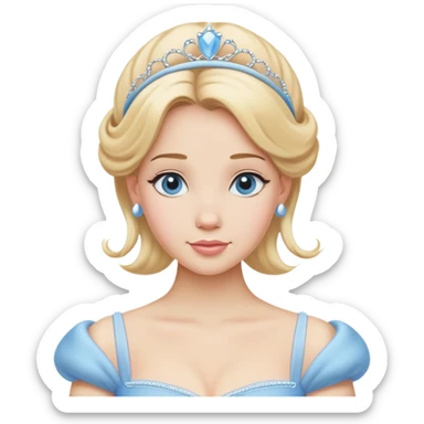 Cinderella from hips up, classic light blue ballgown, blonde hair with headband, minimal style but very recognizable sticker