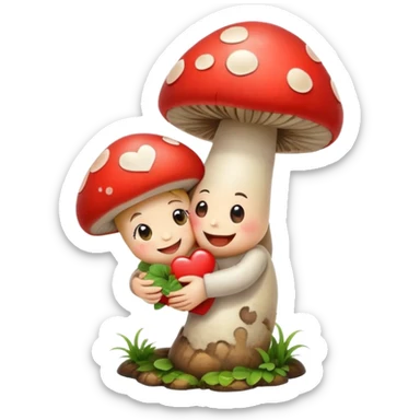 The happy heart hug a mushroom sticker