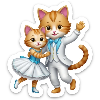 fancy dressed kitty dancing with boy sticker