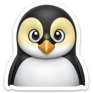 cinematic-cute-emperor-penguin-portrait-emoji,-head-tilted-playfully-and-inquisitively,-with-glossy,-pristine-plumage,-sparkling-eyes-filled-with-curiosity,-simplified-yet-irresistibly-adorable-features, black, large black eyes face, zoomed in sticker