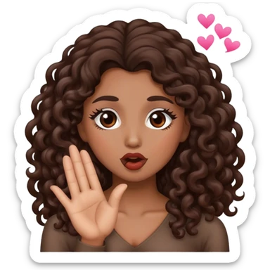 Brown woman with dark brown long curly hair blow a kiss  sticker