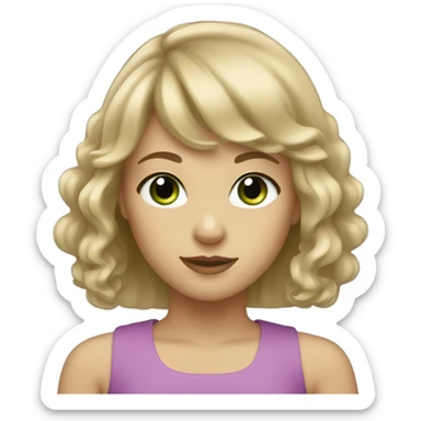 Girl with green eyes and dark blonde hair with bangs and light skin sticker