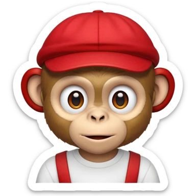 Macaco de camisa branca e boné vermelho  sticker