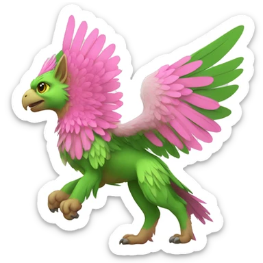 Full-body green gryphon with pink wings and pink tail-feathers sticker