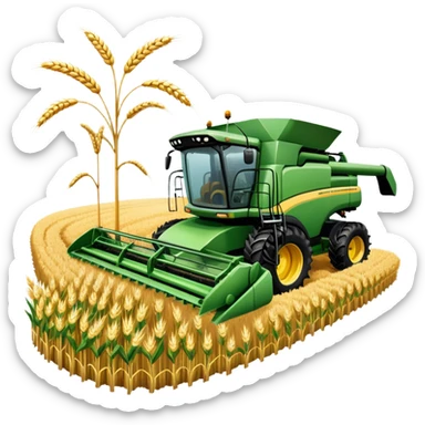 An icon featuring a wheat field, a combine harvester, fertilizer formulas, and plant cells, symbolizing agronomy. The design includes farming tools and crops, representing agricultural science, crop production, and plant biology. Transparent background highlights sustainable farming and growth. sticker
