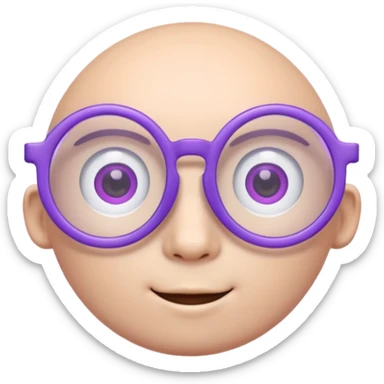 A 3D cartoon lavender-purple round spectacle with thin circular rims, clear lenses, soft shadow, Memoji-style rendering. sticker