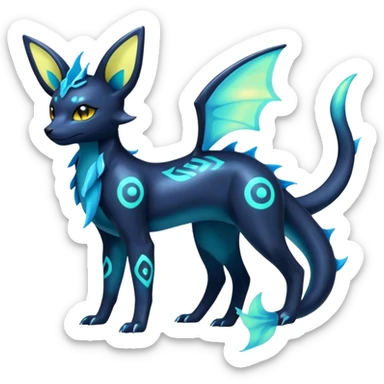 Shiny Aural Iridescent Fluorescent Bioluminescent Umbreon-Amaura-Salandit-Vaporeon-Fakémon-fusion (full body) sticker