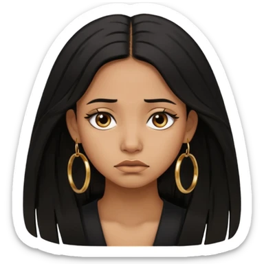 brown girl who has long layered black hair with gold earrings  who is sad sticker
