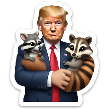 Donald trump holding a squirrel and raccoon  sticker