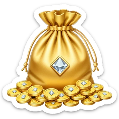 Create an emoji that shows a stack of gold coins, a diamond, and a money bag together. sticker