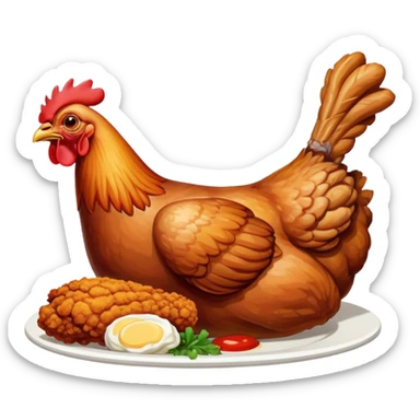 chicken eating a fried chicken leg sticker