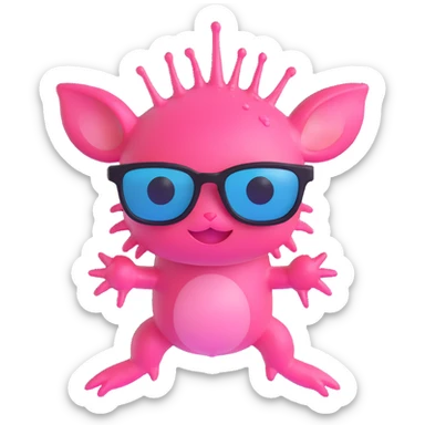 naked full body axolotl with sick drippy glasses, looking cool, fun emoji style sticker