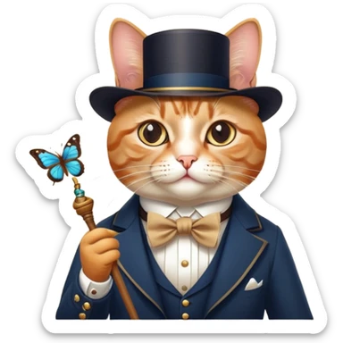 Ariatocrat cat. He walks with a monocle and a stick. Loves museums and theaters. You can also add a butterfly to it. sticker