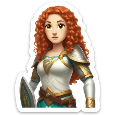 a white girl with long red curly hair and freckles, cosplaying Princess Zelda posing and ready for a fight sticker
