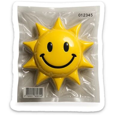 smiling sun with shiny highlights in vacuum-sealed style sticker