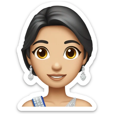 Miss universe Thailand with tan skin and long straight hair and wearing a crown sticker