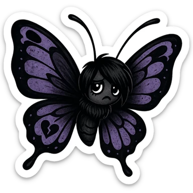 emo butterfly, black and purple, expressive and stylish, no background sticker