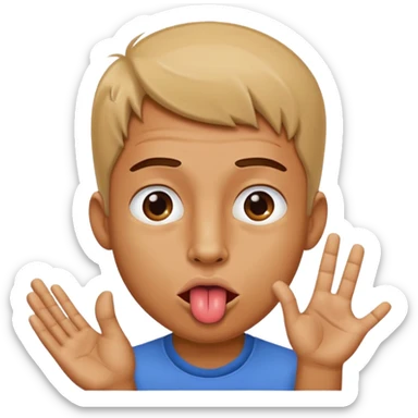 Man sticking his tongue out and looking off to the side making a y with his hand  sticker