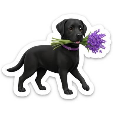 Black lab with purple flowers in its mouth sticker