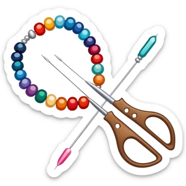 Create an icon that represents the hobby of beadwork, including colorful beads, thread, and a beading needle or tool. The design should capture the essence of beadwork with an artistic, crafty vibe. The icon should be simple yet detailed, showcasing the creativity and precision involved in beadwork. The background should be transparent. sticker