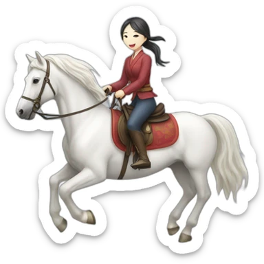 white horse riding japanese girl sticker