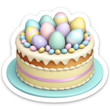 Easter cake with pastel colored eggs on top sticker