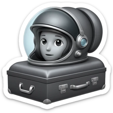 bodyless dark grey astronaut helmet, NO face, empty casket sticker