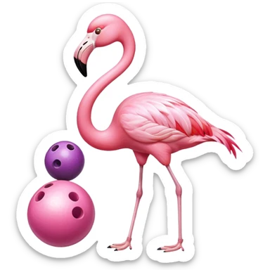 Flamingo playing bowling sticker
