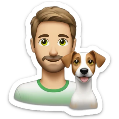 Man with green eyes with jack russell terrier dog sticker