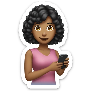 black haired woman with a cell phone in her hand sticker