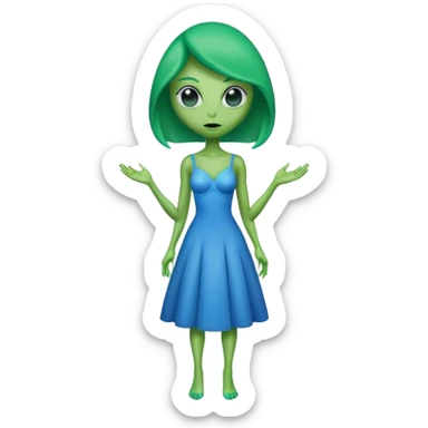 green alien woman in blue dress sticker