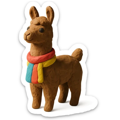 llama in claymation style wearing a colorful scarf with a matte finish sticker