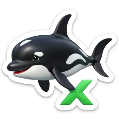 3d Cartoon orca with a green checkmark next to it sticker