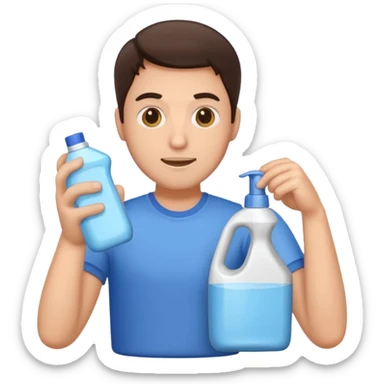 brunette man holding laundry detergent sticker