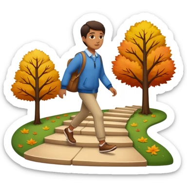 Character walking forward, seasons changing behind each step sticker