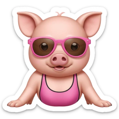cute pig wearing cool sunglasses and bathing suit on all fours sticker
