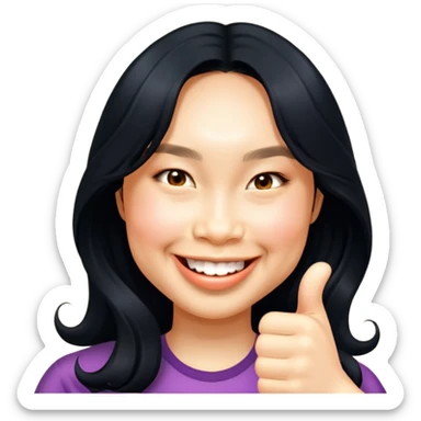 Asian girl long wavy hair giving thumbs up sticker