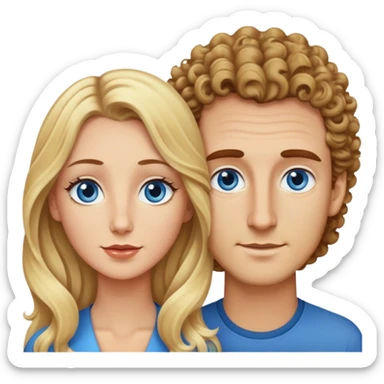 Создай пару - женщину и мужчину. Женщина с синими глазами, блондинка, длинные волосы. Мужчина с короткими гудряшками, длинным носом и карими глазами, высокий.  sticker